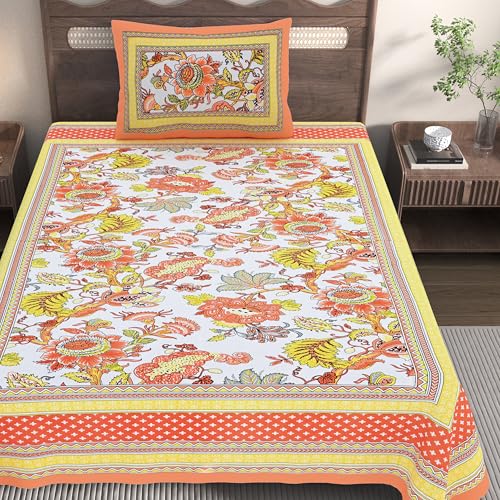 EasyGoods® Cotton Bedsheet for Single Bedsheet with 1 Pillow Cover 60x90 Inch, Handcrafted Bed Sheets (Orange-2) - Image 3