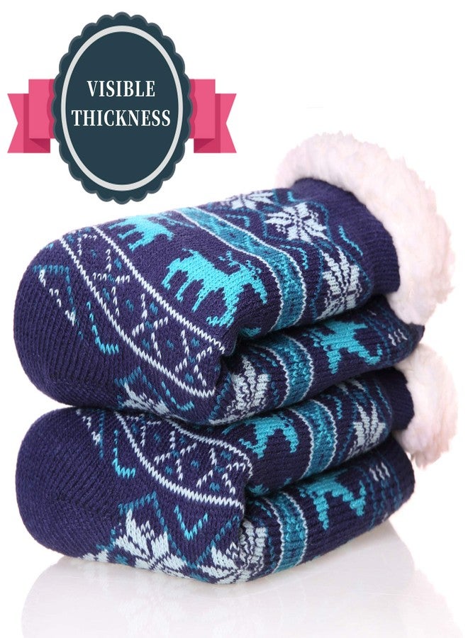 SDBING Slipper Socks for Women with Grippers, Winter Warm Fuzzy Indoor Christmas Gifts Socks (Blue) - Image 3