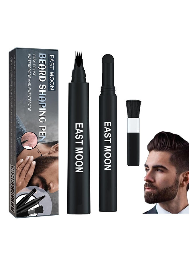 إيست مون تشكيل اللحية القلم ، ثلاثة في واحد ملء اللحية القلم ، مسحوق اللحية والفرشاة اللحية ، تغطية طويلة الأمد مقاومة للماء والعرق ، مع 4 نصيحة ملء اللحية القلم للرجال - Image 1