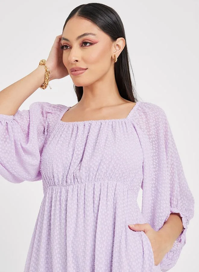 Styli Square Neck Dobby Tiered Maxi Dress