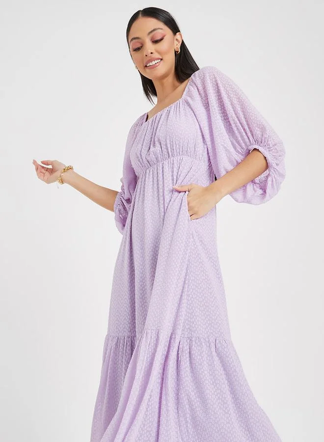 Styli Square Neck Dobby Tiered Maxi Dress