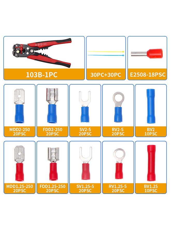 260PCS Crimp Cable Terminals Set Kit Heat Shrink Insulated Wire Electrical Connector Assorted Box with Wire Stripping Pliers Portable