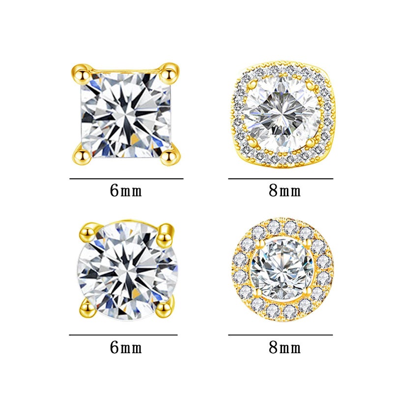NEWITIN 4 Pairs Stainless Steel Stud Earrings for Men Hypoallergenic Earring Flatback Earring Screw Back Silver Gold Studs Inlaid Cubic Zirconia Stud Earrings for Women Men - Image 2