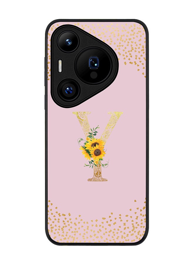 Stylizedd Rugged Black edge case for Huawei Pura 70 Pro / Huawei Pura 70 Pro Plus Case Cover- Custom Monogram Initial Letter Floral Pattern Alphabet - Y (Pink) - Image 1