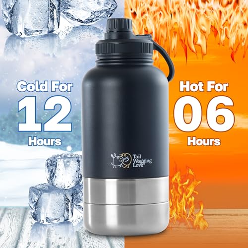 Tail Wagging Love 32oz 3in1 Portable Travel Water Bottle Food Hydration Bottle Dual Use for Humans Pets with Detachable Bowls Stainless Steel Keeps Water Hot for 6hrs Cold for 12hrs - Image 3