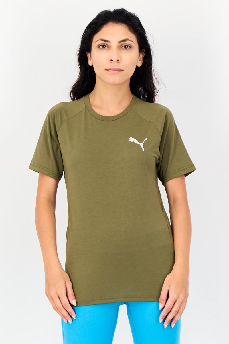PUMA Women Sportswear Fit Brand Logo Short Sleeves Outdoors T-Shirt, Olive - Image 1