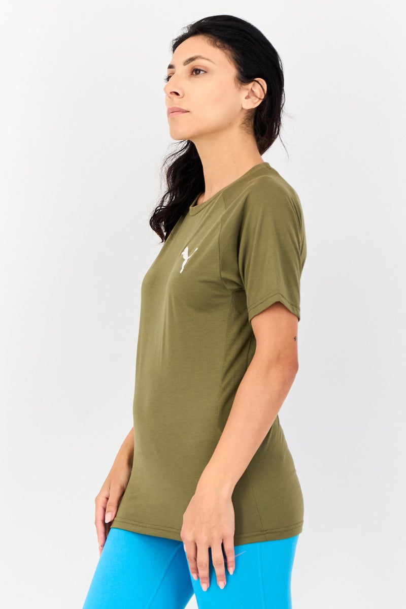 PUMA Women Sportswear Fit Brand Logo Short Sleeves Outdoors T-Shirt, Olive - Image 4