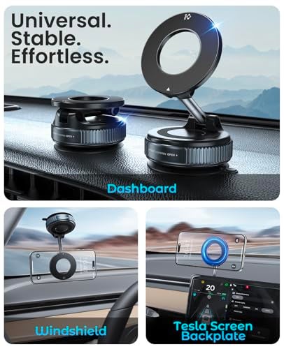 Jononser Magnetic Suction Cup Phone Mount for Magsafe 360 Adjustable Magnetic Car Phone Holder Pocket Size Foldable Car Mount Cell Phone Holders for Your Car for iPhone 17 16 15 14 13 12 Series - Image 3