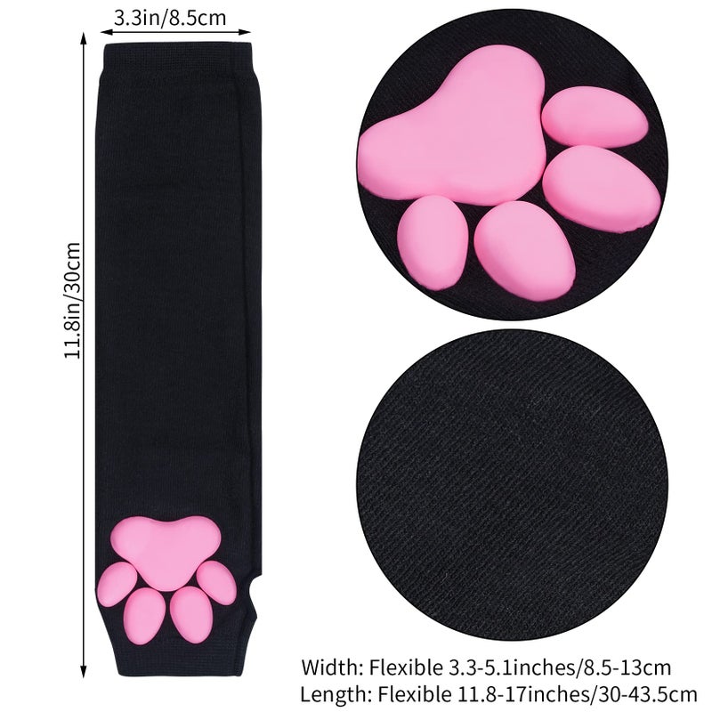 Nydotd Cat Paw Pad Mittens Gloves Kawaii Pink 3D Claw Fingerless Cute Cat Cosplay Gloves Sleeve for Girls Halloween Party (Black, Long) - Image 4