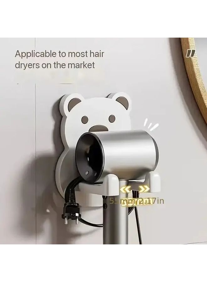 White Bear Hair Dryer Holder No Drilling Adhesive Wall Mount Keeps Countertop Clutter Free Easy Install Durable Plastic - Image 2