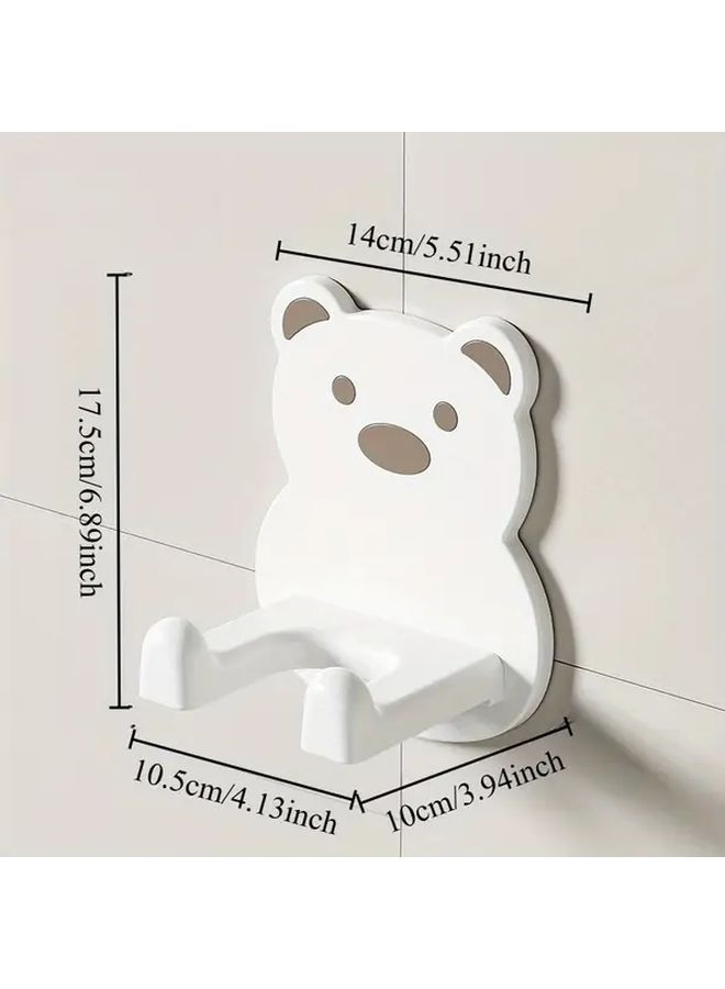 White Bear Hair Dryer Holder No Drilling Adhesive Wall Mount Keeps Countertop Clutter Free Easy Install Durable Plastic - Image 4