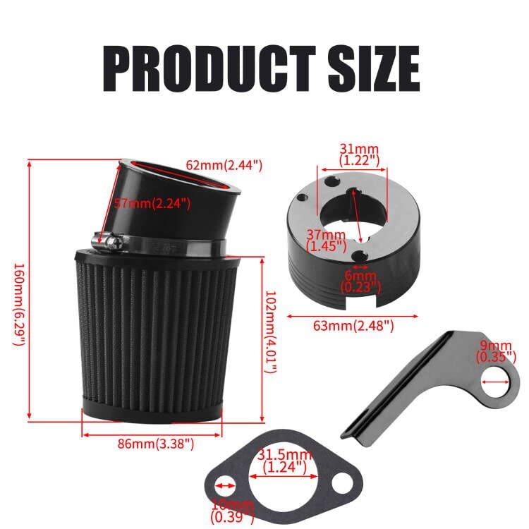 MRELC Air Filter Adapter Jet Kit for Predator 301cc 420cc 11hp 13hp 15hp GX340 GX390 389cc Stage 1 Mini Bike Parts Go Kart Golf Cart Lawnmower Water Pump Pressure Washer Generator OHV Engine (Black) - Image 4