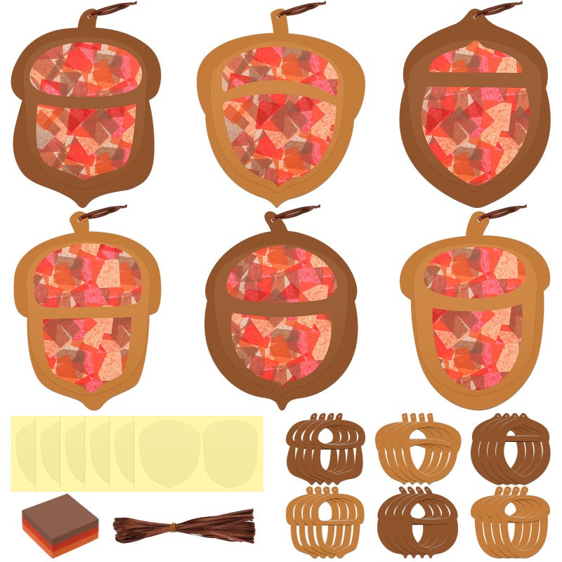 Chiisong 24 Sets Fall Acorn Crafts Kit DIY Tissue Paper Sign Crafts for Back to School Fall Harvest Thanksgiving Religious Christian Party Fun Home Actives - Image 2