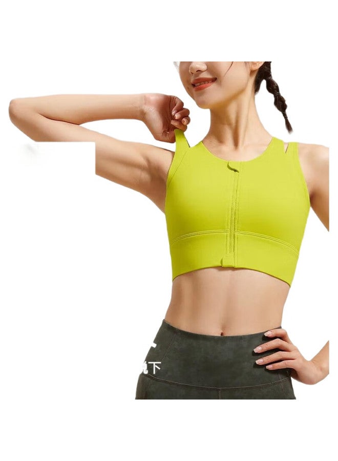 VFU Women'S Front-Zip High-Impact Sports Bra For Running, Fitness, And Yoga Tank Top, Lime Green, Size M - Image 1