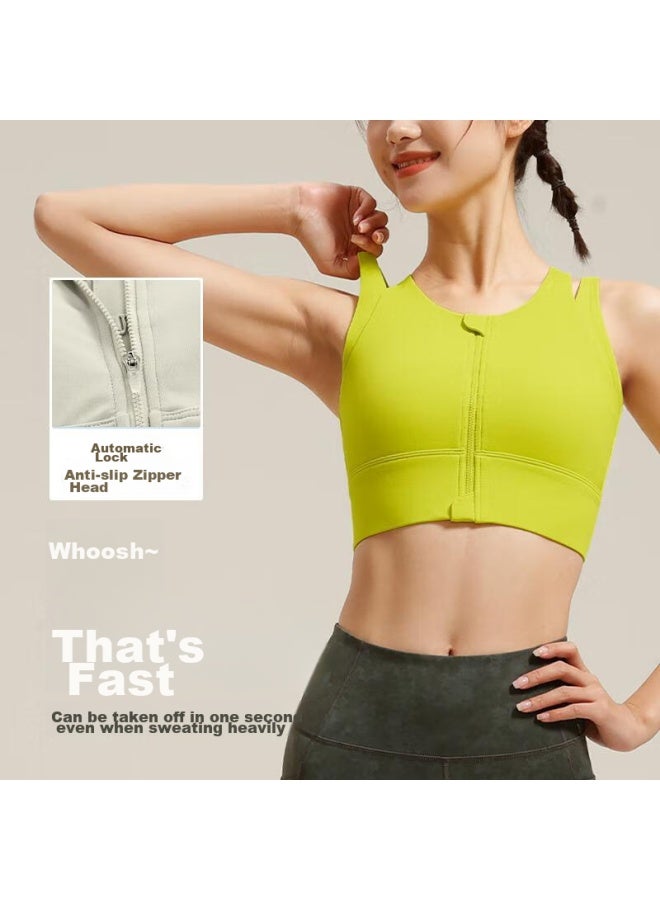 Vfu Women's Front-zip High-impact Sports Bra For Running, Fitness, And Yoga Tank Top, Lime Green, Size M - Image 2