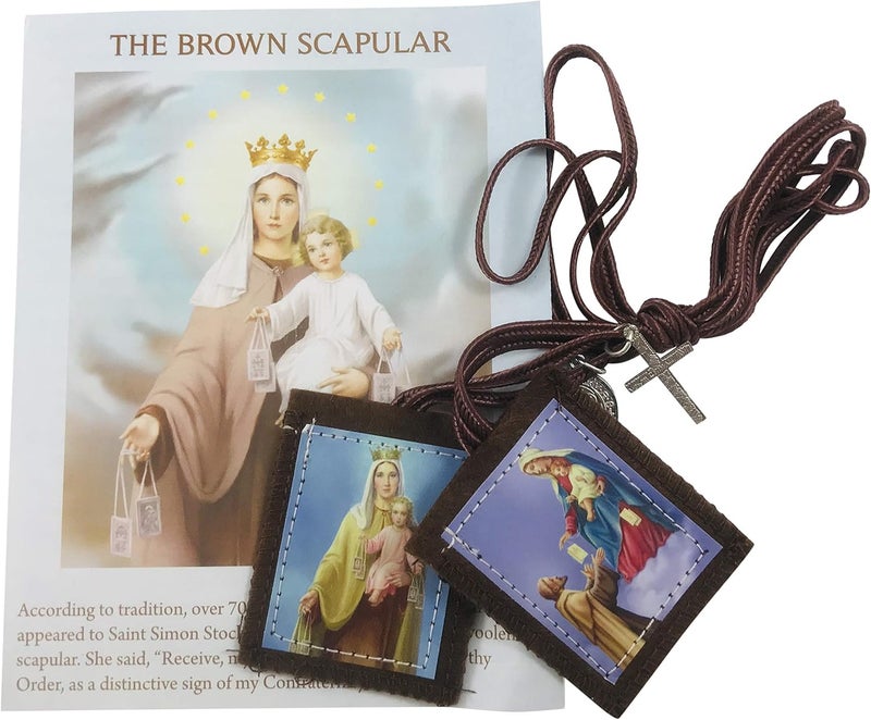 Westman Works Traditional Brown Scapular Our Lady of Mt Carmel Catholic Prayer Kit with Explanation Pamphlet - Image 1