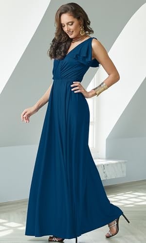KOH KOH Petite Womens Long Sleeveless Flowy Prom Evening Wedding Party Guest Bridesmaid Bridal Formal Cocktail Summer Floor-Length Gown Gowns Maxi Dress Dresses, Capri Blue S 4-6 - Image 3
