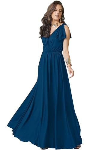 KOH KOH Petite Womens Long Sleeveless Flowy Prom Evening Wedding Party Guest Bridesmaid Bridal Formal Cocktail Summer Floor-Length Gown Gowns Maxi Dress Dresses, Capri Blue S 4-6 - Image 1