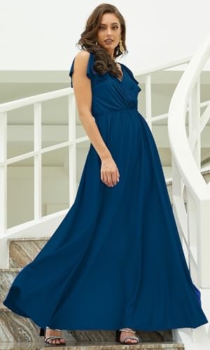KOH KOH Petite Womens Long Sleeveless Flowy Prom Evening Wedding Party Guest Bridesmaid Bridal Formal Cocktail Summer Floor-Length Gown Gowns Maxi Dress Dresses, Capri Blue S 4-6 - Image 2