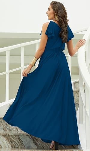 KOH KOH Petite Womens Long Sleeveless Flowy Prom Evening Wedding Party Guest Bridesmaid Bridal Formal Cocktail Summer Floor-Length Gown Gowns Maxi Dress Dresses, Capri Blue S 4-6 - Image 4