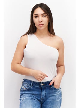 Women Plain One Shoulder Bodysuit, White