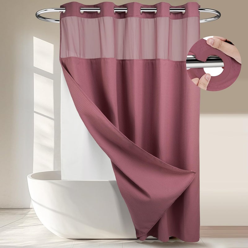 Heavyweight No Hooks Required Dotted Waffle Weave Shower Curtain with Snap in Liner  71W x 74HHotel GradeSpa Like Bath CurtainPale Mauve