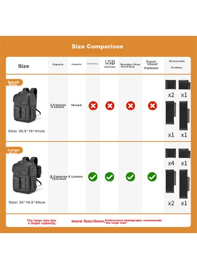 Cwatcun Camera Backpack, Large Capacity, Digital Lens And Laptop Storage Bag, Photography Outdoor Shockproof Multifunctional Backpack, Compatible With Sony, Canon, Nikon, Fuji - Image 2