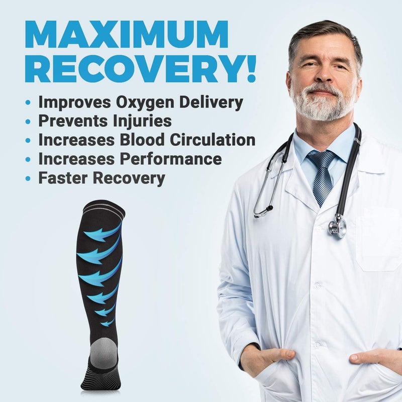 Powerlix Compression Socks For Women & Men (Pair) For Neuropathy Swelling Pain Relief 20-30 Mmhg Medical Knee-High Stockings - Image 3