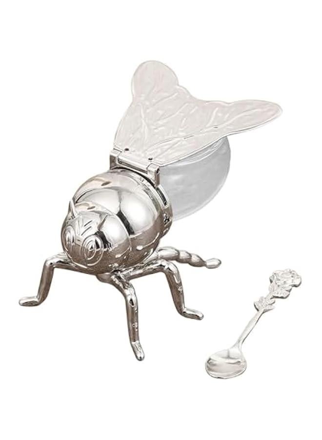 Bee Shaped Honey Jar Sugar Pots with Spoon, Modern Decorative Condiment Pot for Home Store Honey Syrup Housewarming Gift, Argent Rose - Image 1