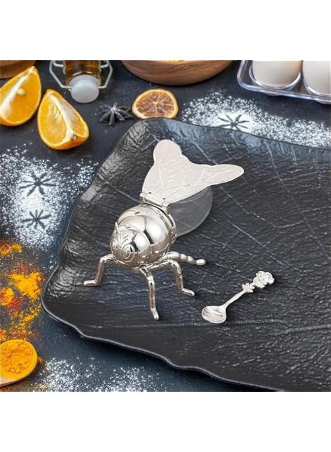 Bee Shaped Honey Jar Sugar Pots with Spoon, Modern Decorative Condiment Pot for Home Store Honey Syrup Housewarming Gift, Argent Rose - Image 2