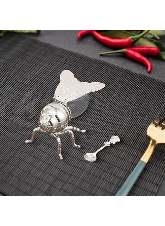 Bee Shaped Honey Jar Sugar Pots with Spoon, Modern Decorative Condiment Pot for Home Store Honey Syrup Housewarming Gift, Argent Rose - Image 3