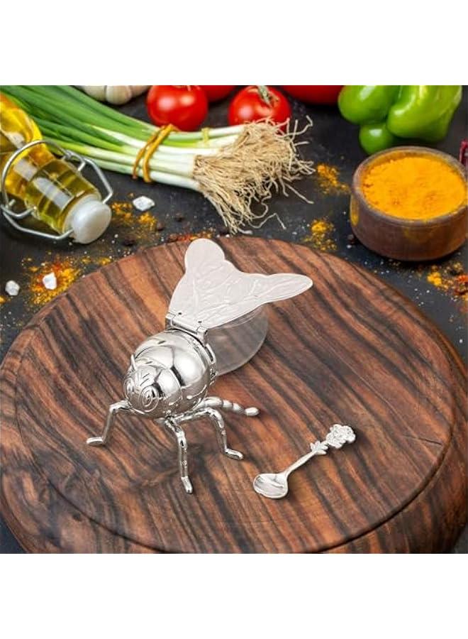 Bee Shaped Honey Jar Sugar Pots with Spoon, Modern Decorative Condiment Pot for Home Store Honey Syrup Housewarming Gift, Argent Rose - Image 4