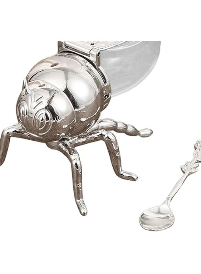 Bee Shaped Honey Jar Sugar Pots with Spoon, Modern Decorative Condiment Pot for Home Store Honey Syrup Housewarming Gift, Argent Rose - Image 5