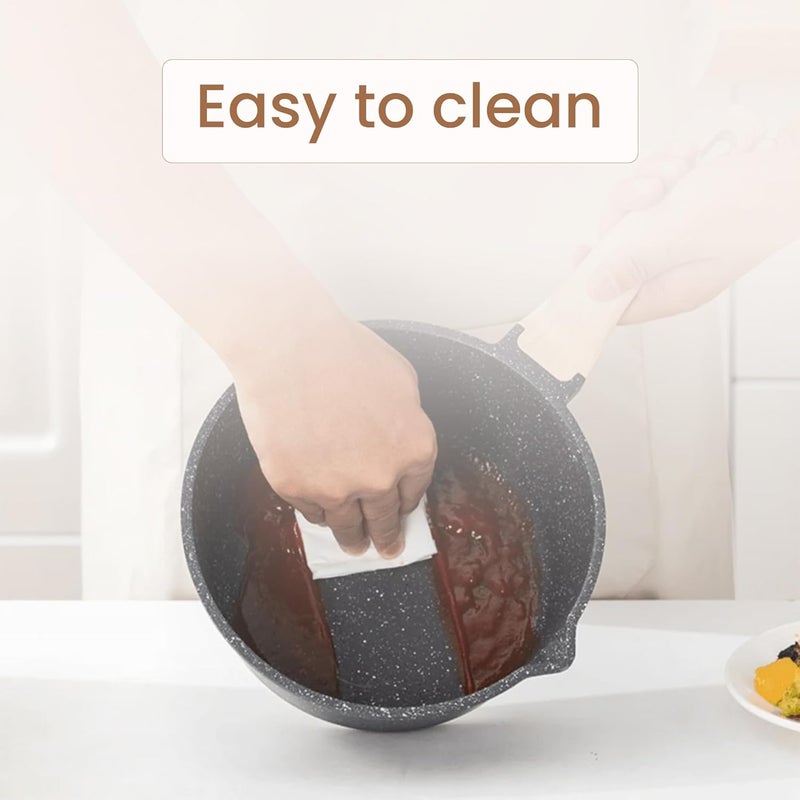 Home Essentials Maifan Stone Sauce Pan Nonstick Pan with Glass Lid & Wooden Handle | Small Saucepan | Cooking Pan for Soup, Noodles, Tea, Pasta & Steamed Vegetables and Dim Sum (Black),3 L - Image 3