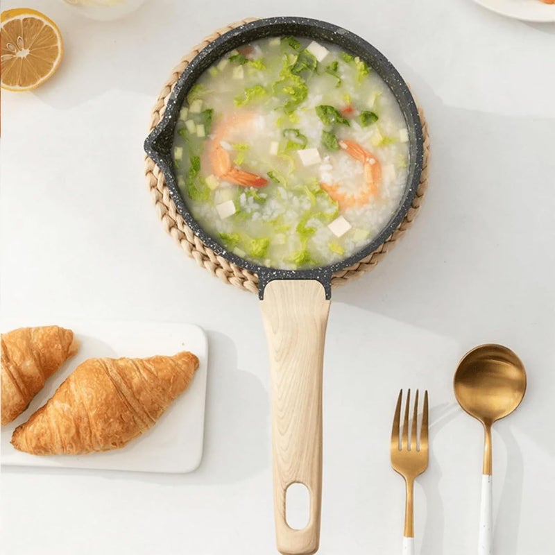 Home Essentials Maifan Stone Sauce Pan Nonstick Pan with Glass Lid & Wooden Handle | Small Saucepan | Cooking Pan for Soup, Noodles, Tea, Pasta & Steamed Vegetables and Dim Sum (Black),3 L - Image 5