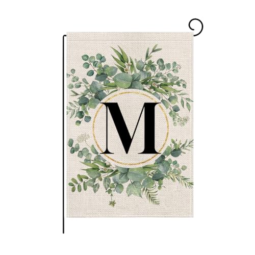 wyooxoo Monogram Letter M Floral Garden Flag 12x18 Inch Double Sided Outside Outdoor Family Last Name Initial Yard Flag - Image 1