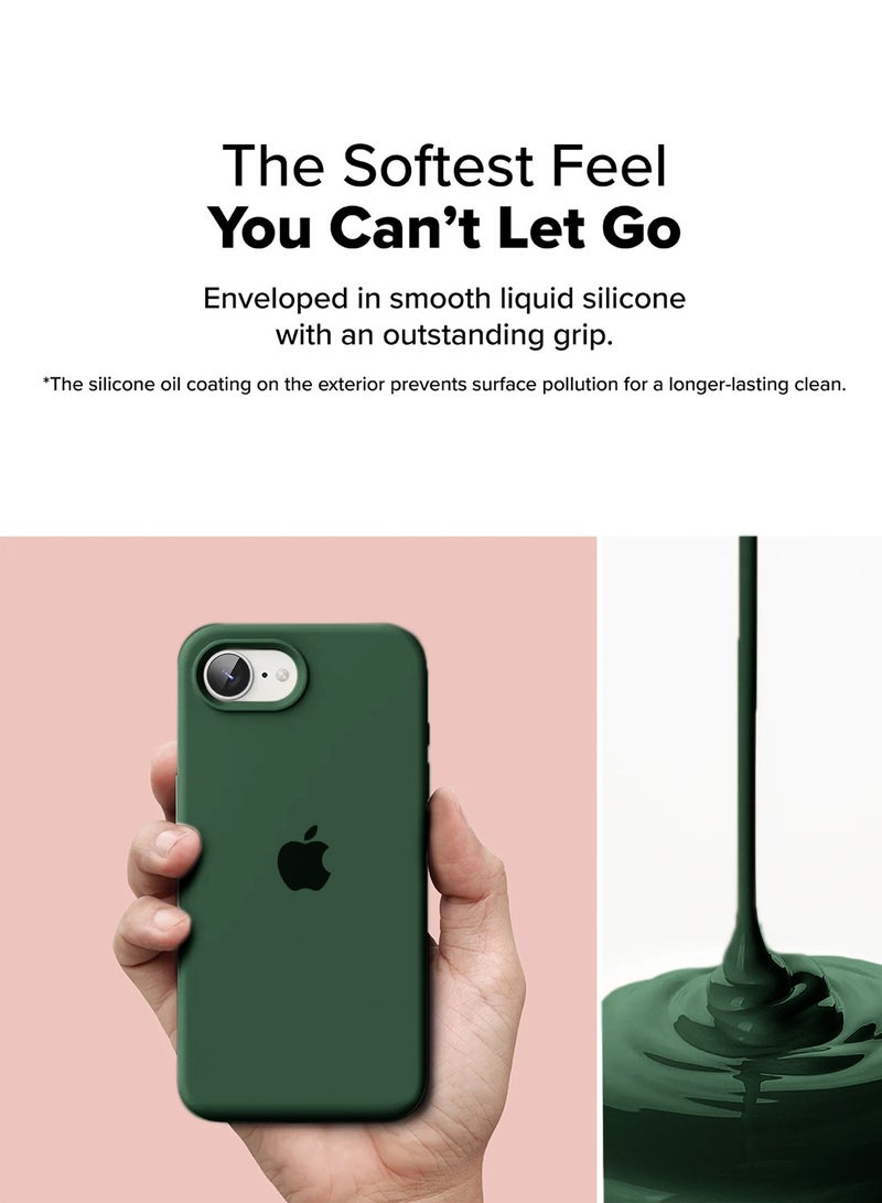 دبليو تيك غطاء غطاء الهيكل المصنوع من السيليكون السائل الناعم الفاخر من ابل ايفون 16 اي 5 جي 2025 - أخضر غامق - Image 4