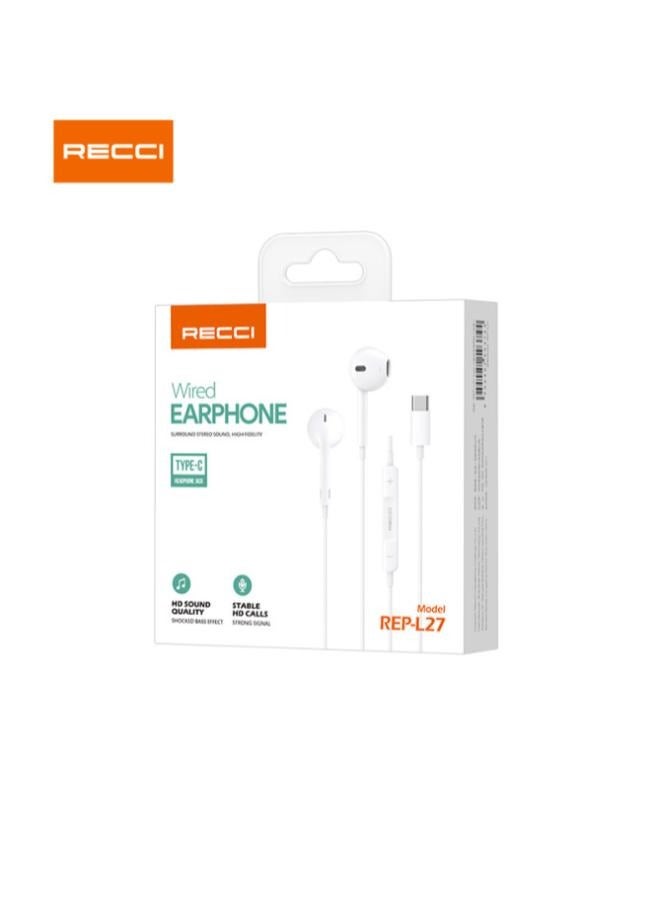 ريتشي سماعة أذن سلكية RECCI REP-L27 HD SOUND (TYPE-C) - بيضاء - Image 5