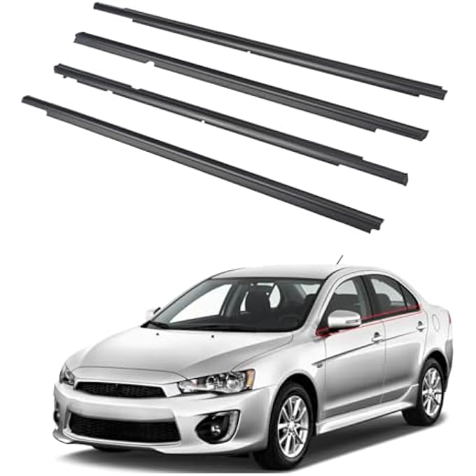 ريحني 4 قطعة: أسوار خارجية للسيارة تشكيلات نافذة زخرفة شريط طقس وحزام ختم متوافق مع 20082017 سيارة ميتسوبيشي لسيارة لانسر 5727A005 5727A006 5757A017 5757A018 - Image 1