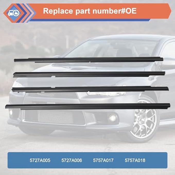 ريحني 4 قطعة: أسوار خارجية للسيارة تشكيلات نافذة زخرفة شريط طقس وحزام ختم متوافق مع 20082017 سيارة ميتسوبيشي لسيارة لانسر 5727A005 5727A006 5757A017 5757A018 - Image 3