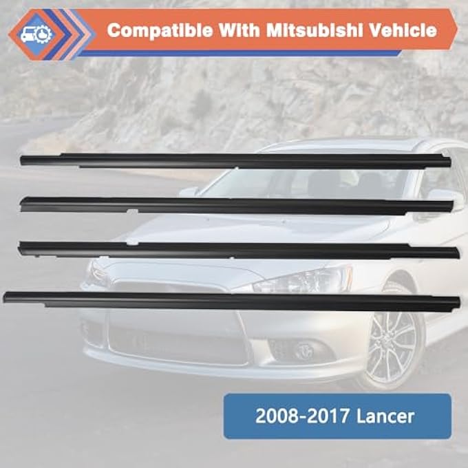 ريحني 4 قطعة: أسوار خارجية للسيارة تشكيلات نافذة زخرفة شريط طقس وحزام ختم متوافق مع 20082017 سيارة ميتسوبيشي لسيارة لانسر 5727A005 5727A006 5757A017 5757A018 - Image 4
