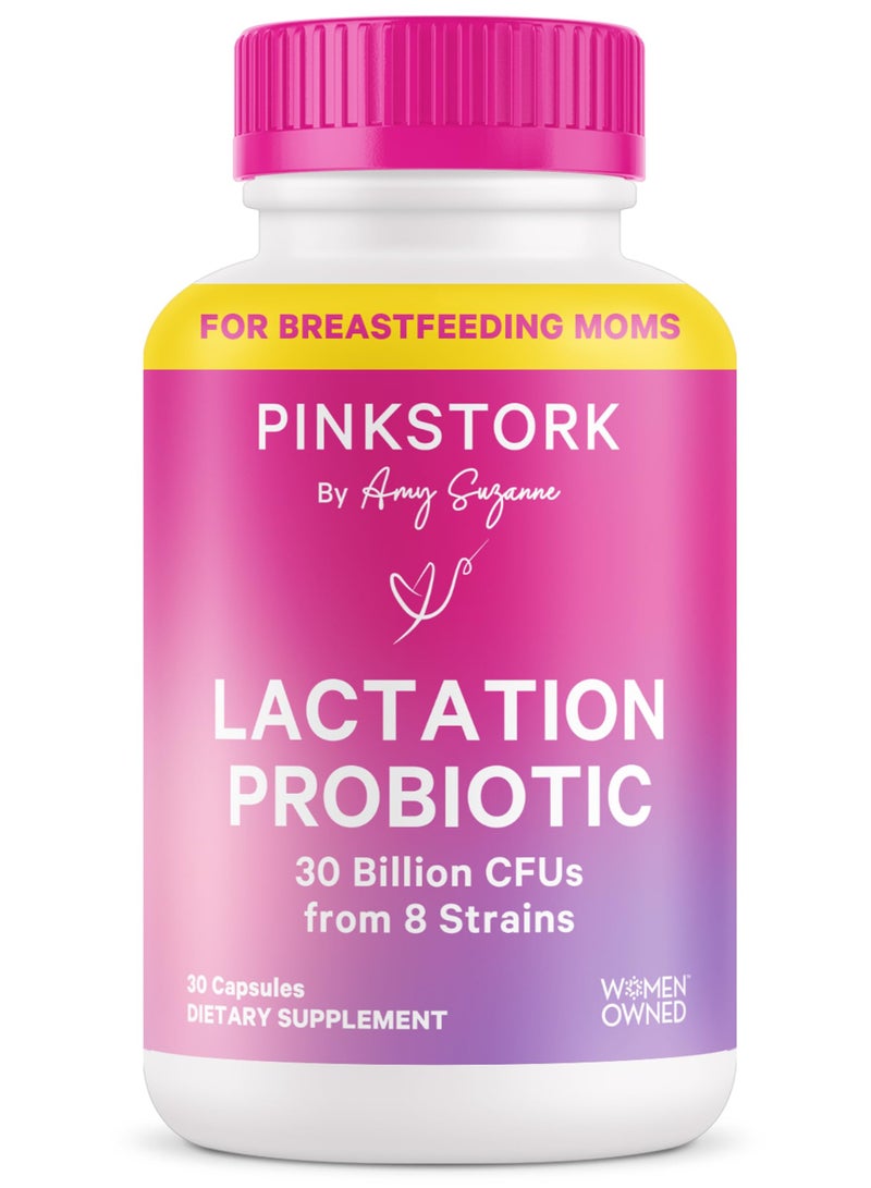 Pink Stork Lactation Probiotic, 30 Billion CFUs from 8 Strains, 30 Capsules, For Breastfeeding Moms, Dietary Supplement - Image 1