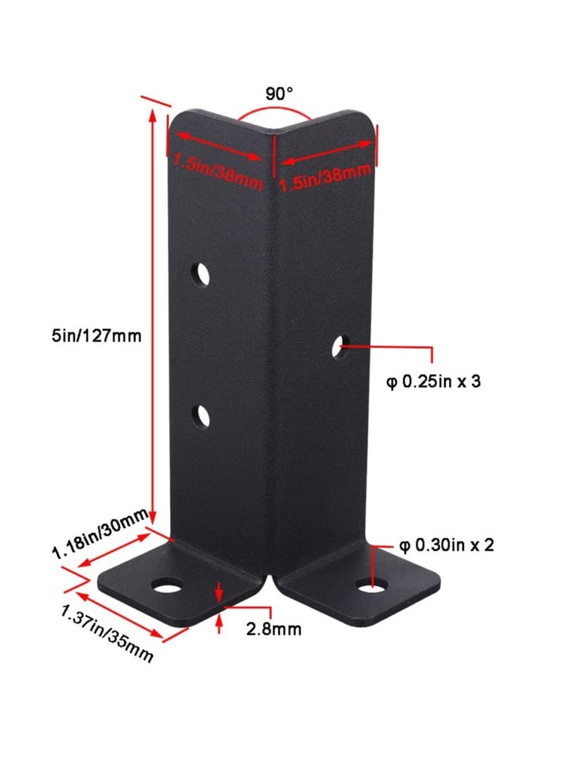 4-Piece Adjustable Timber Gazebo Fence Base Support Set Fits 1.5 × 1.5, 2 × 2, 2 × 4, 4 × 4, Black Heavy Duty Reversible Anchor Base Support Postbox - Image 2