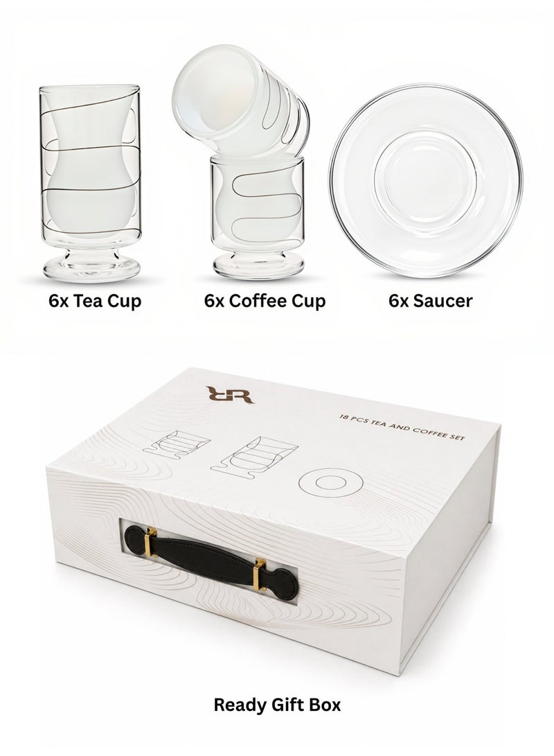 Raz 18 Pieces Vetra Double-Wall Glass Tea & Coffee Cups Set | Modern Arabic Tea Glasses | Luxury Gift Box - Image 2