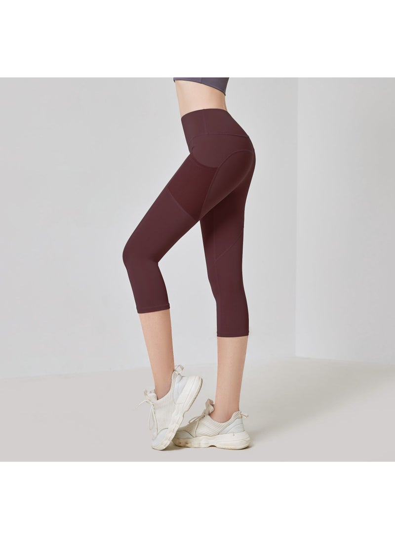 Spring/Summer  High Elasticity  Fit Sports Fitness Capris Side Mesh Pockets Slim Fit High Waist Yoga Pants - Image 1