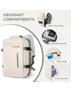 HAMMINER Travel Bag Expandable, Flight Approved Carry On Backpack For International Travel Bag, Water Resistant Durable 17-inch Laptop Backpacks, Laptop Bag Luggage Backpack For Men Sports Luggage Backpack For Womens Travel Backpack For Luggage Men School Bag Shoulder Bag Built-in USB Charging Port Beige  - Image 2