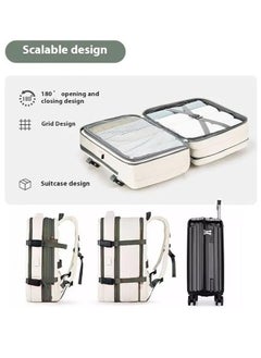 HAMMINER Travel Bag Expandable, Flight Approved Carry On Backpack For International Travel Bag, Water Resistant Durable 17-inch Laptop Backpacks, Laptop Bag Luggage Backpack For Men Sports Luggage Backpack For Womens Travel Backpack For Luggage Men School Bag Shoulder Bag Built-in USB Charging Port Beige  - Image 4