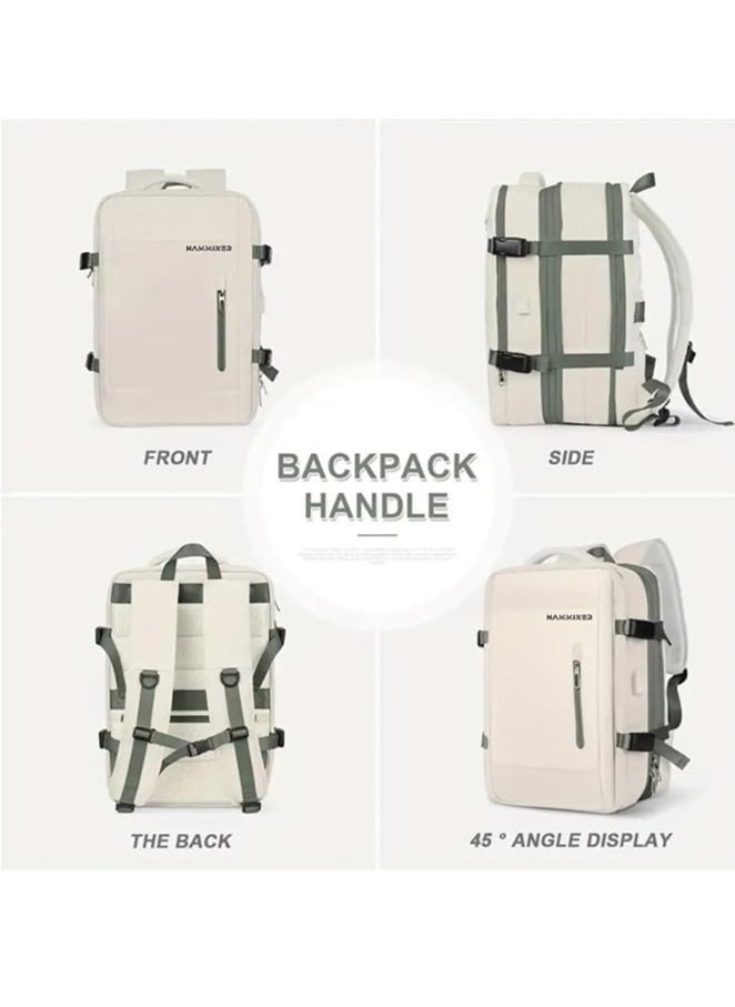 Travel Bag Expandable, Flight Approved Carry On Backpack For International Travel Bag, Water Resistant Durable 17-inch Laptop Backpacks, Laptop Bag Luggage Backpack For Men Sports Luggage Backpack For Womens Travel Backpack For Luggage Men School Bag Shoulder Bag Built-in USB Charging Port Beige
