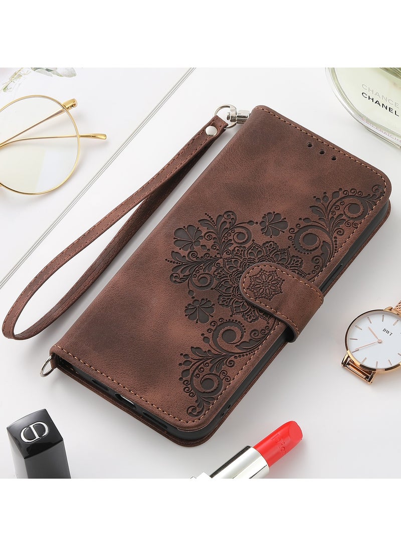 Suitable for Apple iPhone 16Pro Max/14 Plus/15/12 Embossed Crossbody Card Slot Leather Case (Brown) - Image 2