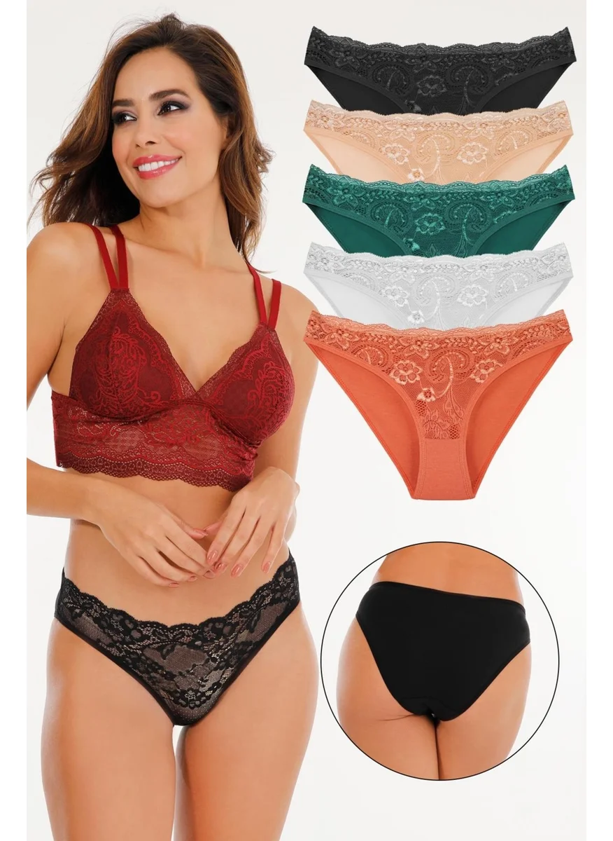 Sensu Women's Lacy Mixed Colors Slip Panties 5l I Pack Set KTS3064